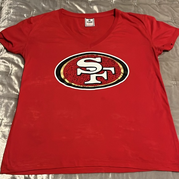 PINK - Victoria's Secret San Francisco 49ers NFL Red Gold Rhinestone T-Shirt - Picture 6 of 10